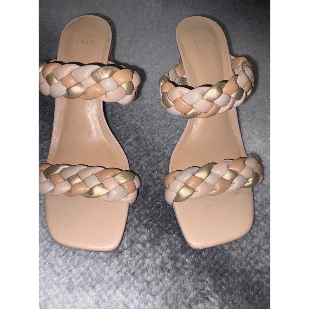 A New Day Womens Braided Block Heel Slide Sandals Tan Gold Square Toe Size 9 - Picture 4 of 8
